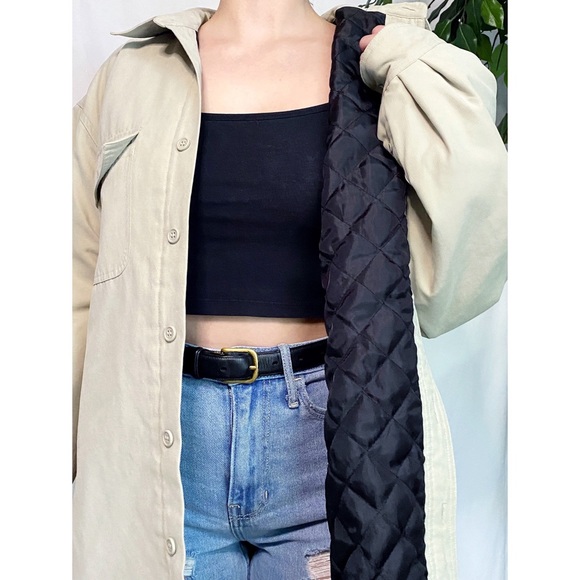 Vintage Oversized Neutral Beige Cozy Quilted Button Down Jacket - Picture 5 of 8